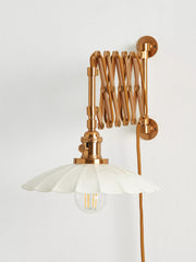 Furium Brass Accordian Wall Sconce - Retro Scalloped Bedside Lighting